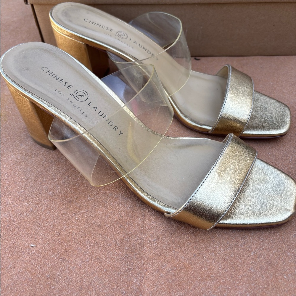 Chinese Laundry Gold Open-Toe Heels